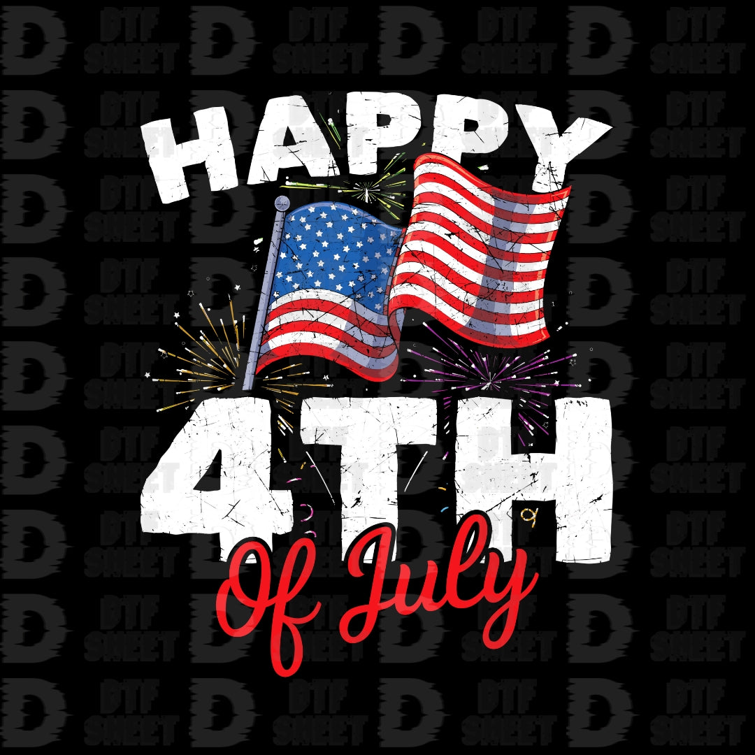 Happy 4th with Flag - 4th of July - DTF Transfer