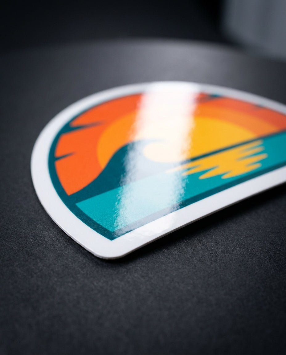 Close-up of glossy vinyl die-cut sticker edge