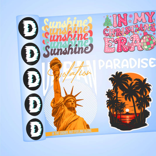 Custom DTF gang sheet transfers ready to press on apparel