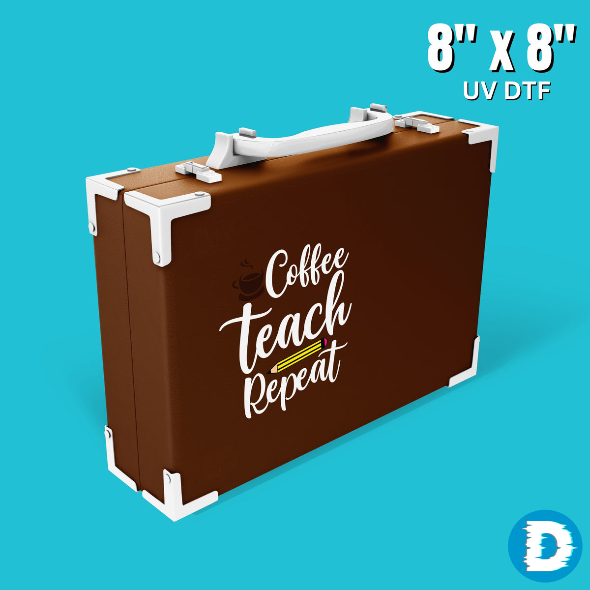 Eight-inch UV DTF transfer applied to a hard travel case