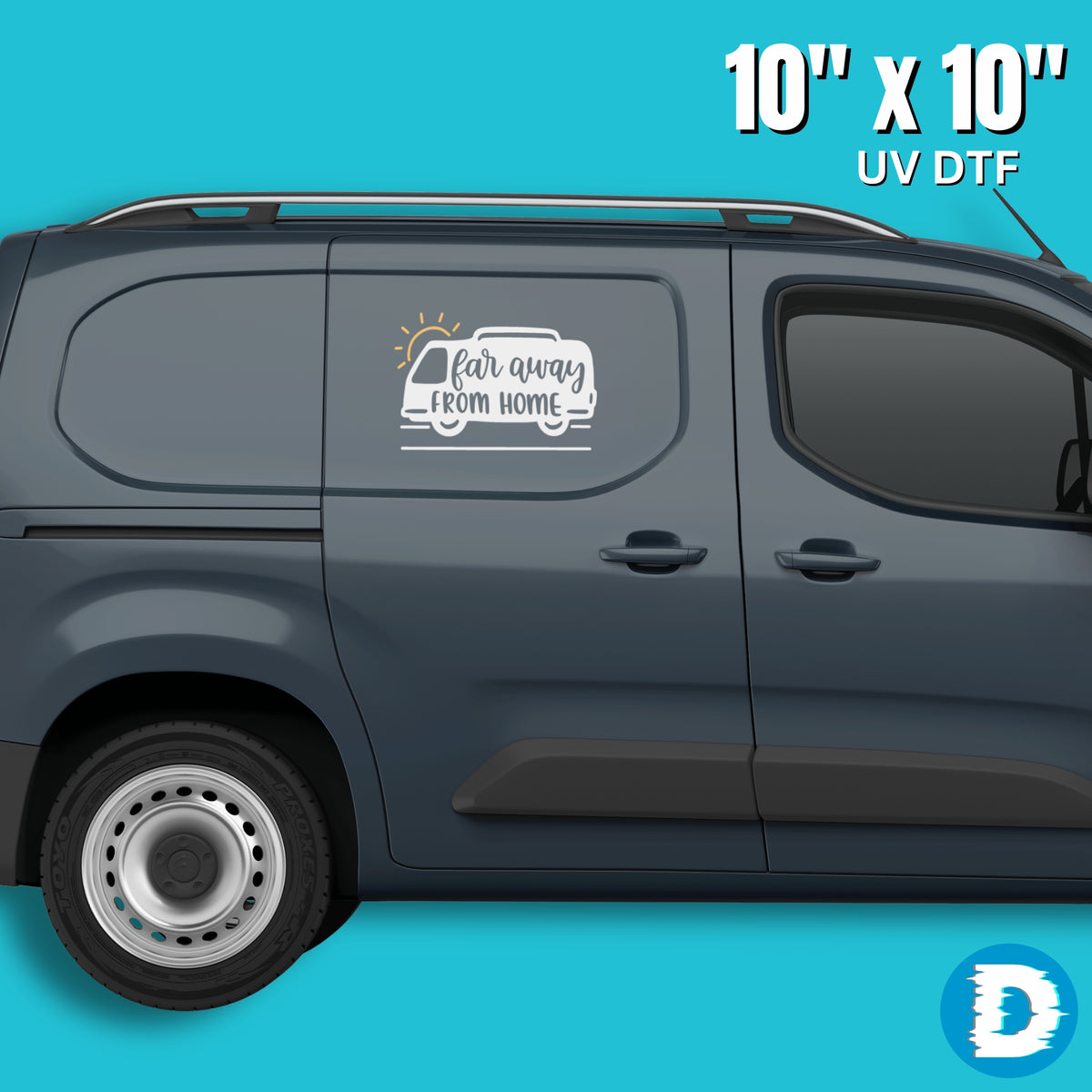 Large UV DTF transfer applied to a smooth vehicle panel