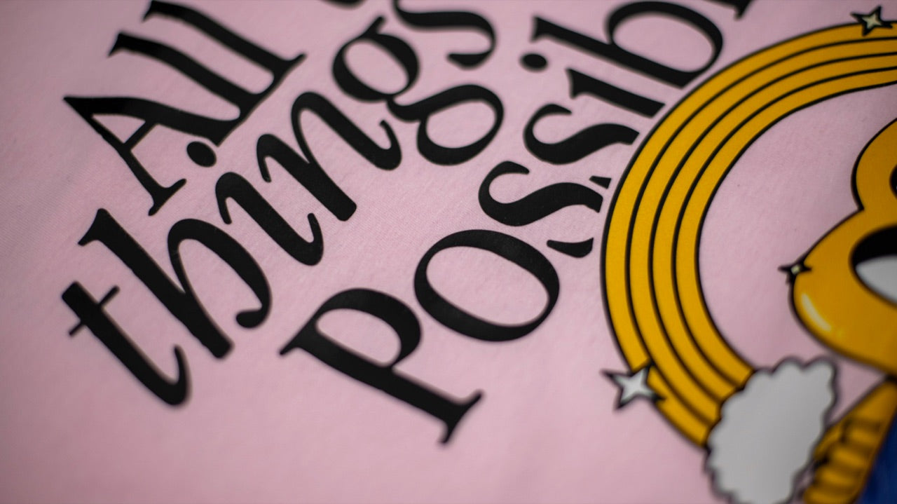 Close-up of fine lettering and color on a finished DTF transfer